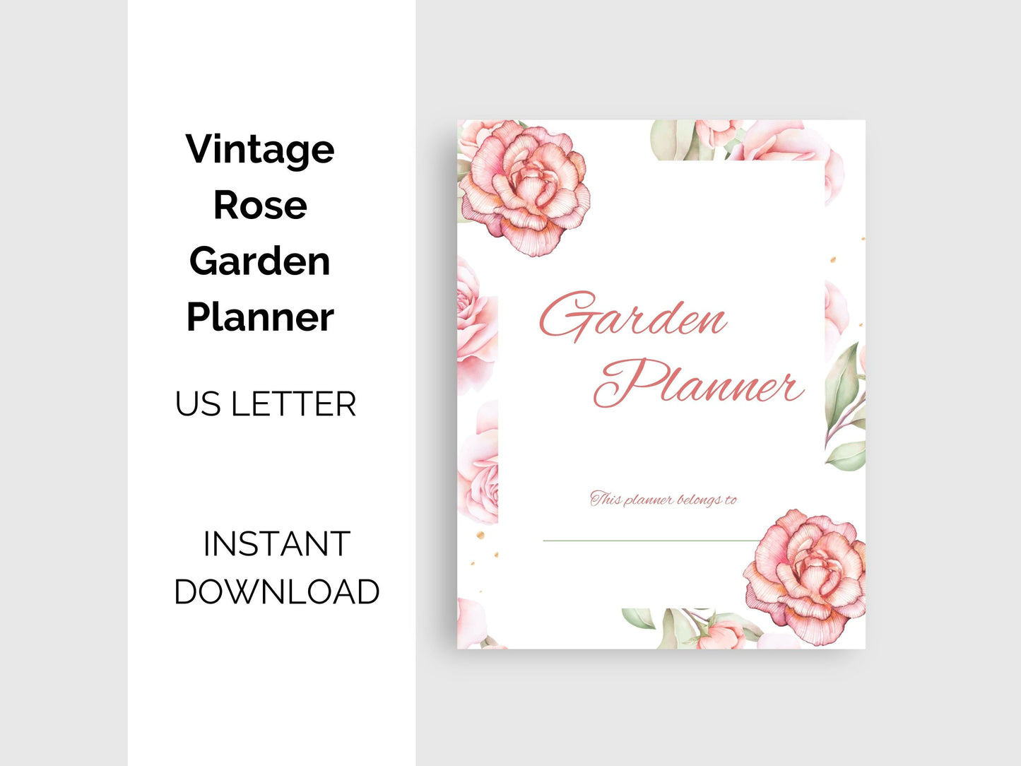 Vintage Rose Garden Planner | Vintage Floral Garden Printable Planner  | Gardening Journal | PDF Download